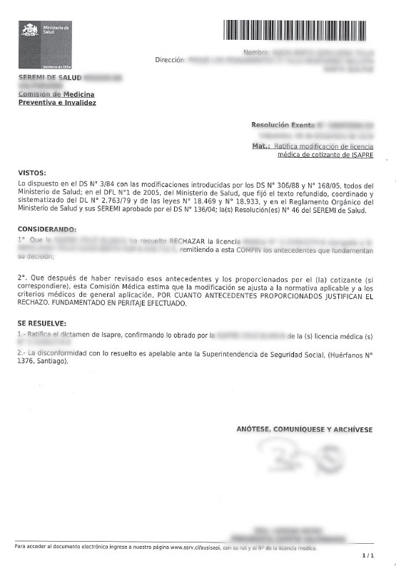 Ejemplo de documento tipo 1: Resolución Compin Isapre Ejemplo de documento tipo 1: Resolución Compin Isapre