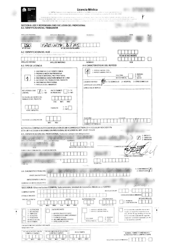 Ejemplo de documento tipo 3: Copia Licencia médica papel Ejemplo de documento tipo 3: Copia Licencia médica papel
