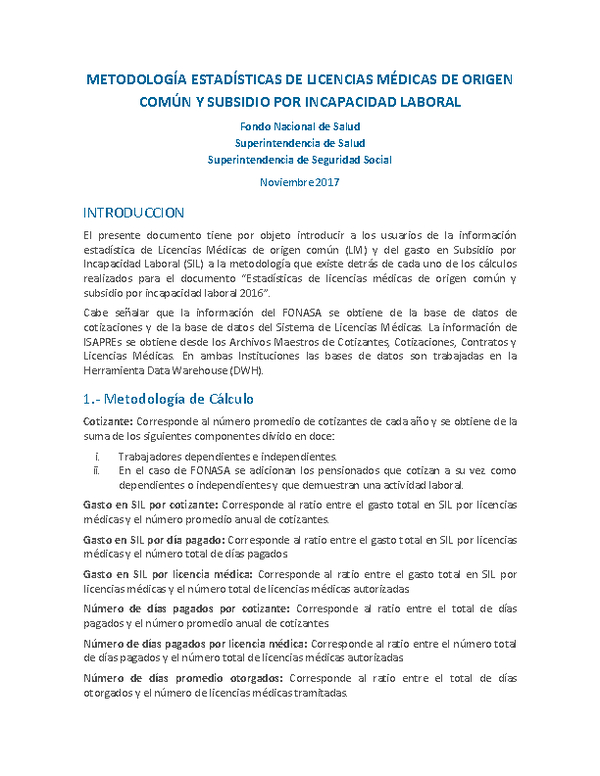 Metodología estadísticas generales de LM y SIL del año 2016