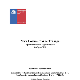 Documento 21: Descripción y evolución de los subsidios maternales: una mirada al uso de los beneficios derivados de las modificaciones de la Ley Nº 20.545.