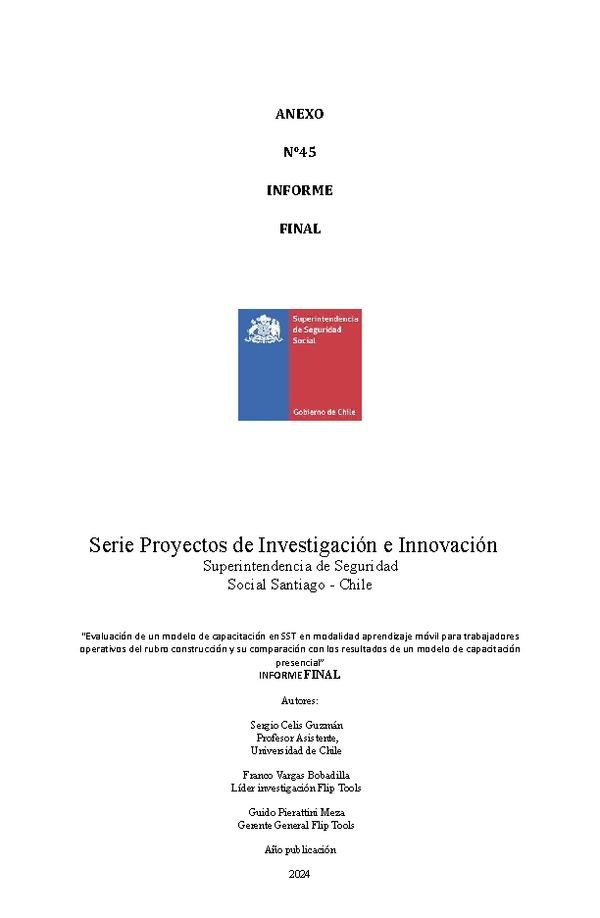 Evaluación de un modelo de capacitación en SST en modalidad aprendizaje móvil para trabajadores operativos del rubro construcción y su comparación con los resultados de un modelo de capacitación presencial.