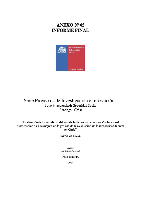 Evaluación de la viabilidad del uso de las técnicas de valoración funcional biomecánica para la mejora en la gestión de la evaluación de la incapacidad laboral en Chile