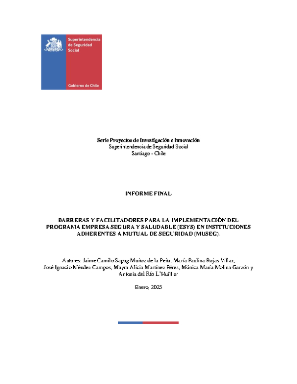Barreras y facilitadores para la implementación del programa empresa segura y saludable (esys) en instituciones adherentes a mutual de seguridad