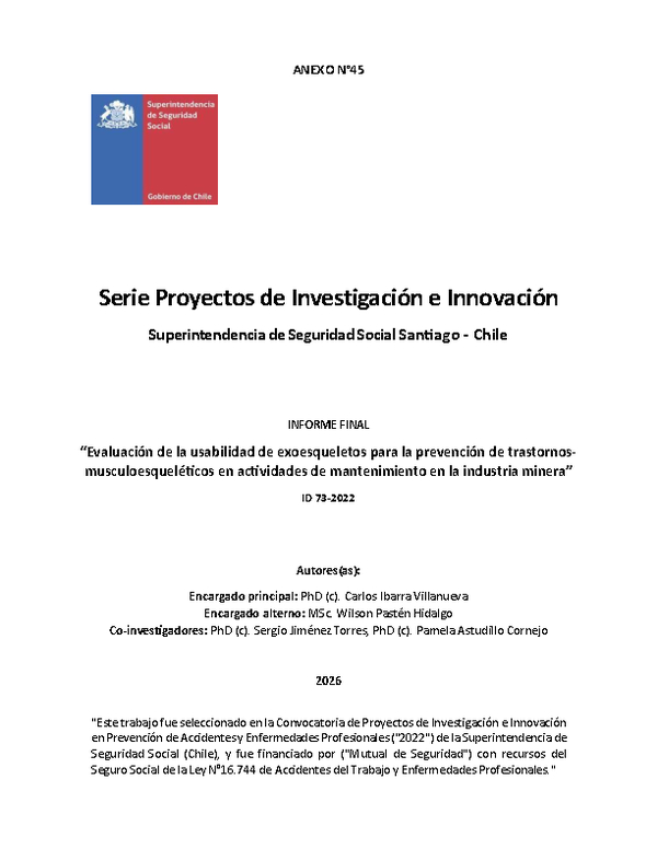 Evaluación de la usabilidad de exoesqueletos para la prevención de trastornos musculoesqueléticos en actividades de mantenimiento en la industria minera